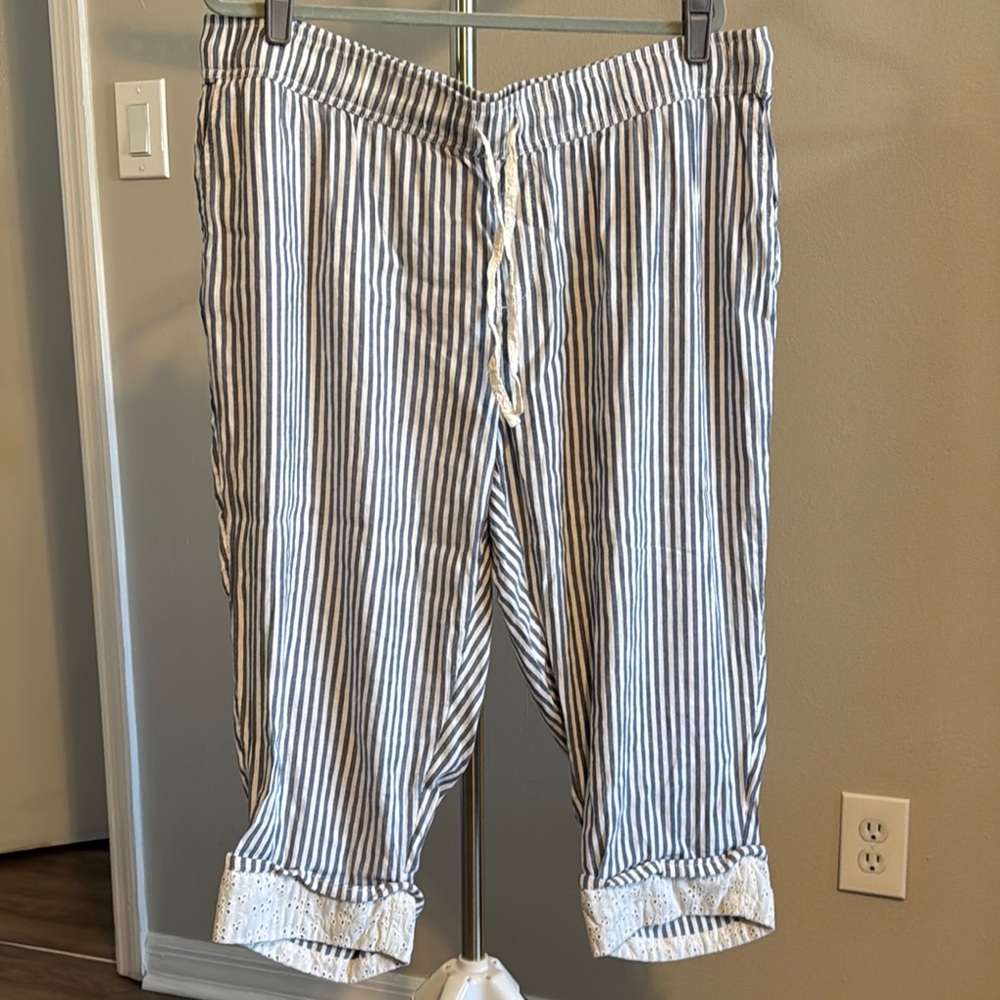 Lane Bryant Blue and White Striped Capris with Relaxed Fit